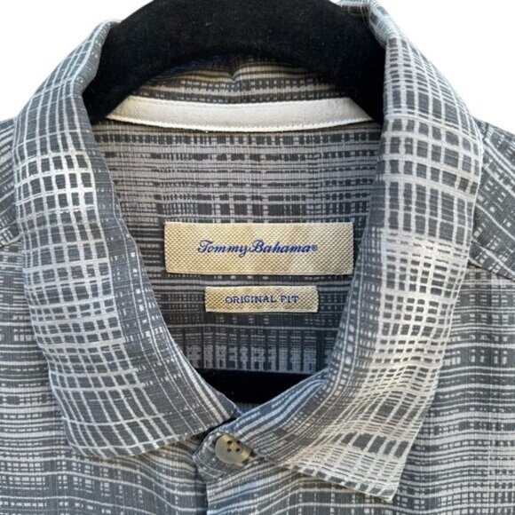 Tommy Bahama Mens Gray Plaid Short-Sleeve Shirt XL Button-Up Collared Casual - Picture 6 of 9